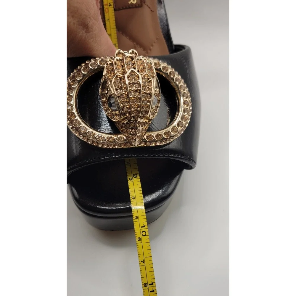 Kurt Geiger London Black Leather Platform Ankle Strap Rhinestone Sandals 37